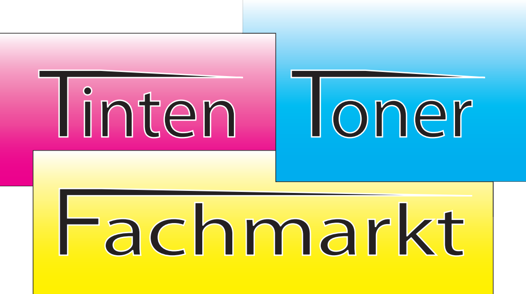 Tinten-Toner-Fachmarkt Schriftzug auf dreifarbigem Untergrund